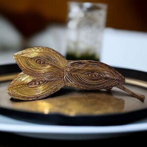 PRINCESS Wire Wrapped Brooch Pin Triple‎ Leaf Gold Tone West Germany Modernist
